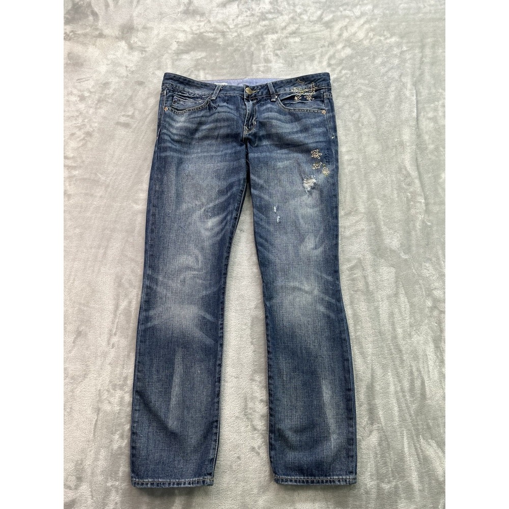 Gap‎ Jeans Womens Sz 30/10 Blue Real Straight Embroidered Whiskered Faded Boho